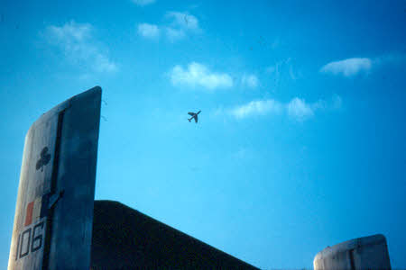 A Hunter flying over a Beverley