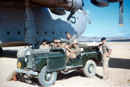 A Land Rover and soldiers